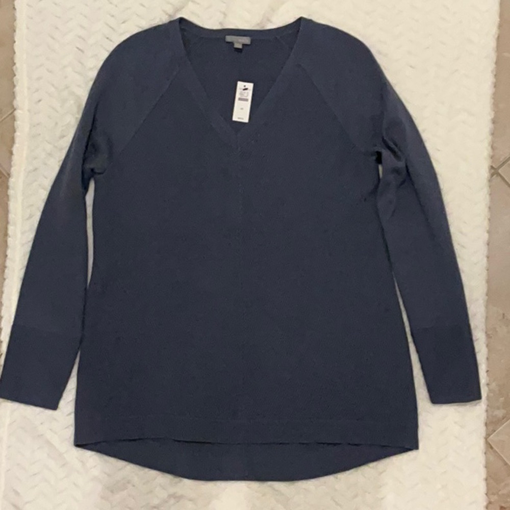 NEW Talbots Slate Blue Ribbed V-Neck Sweater Size Medium